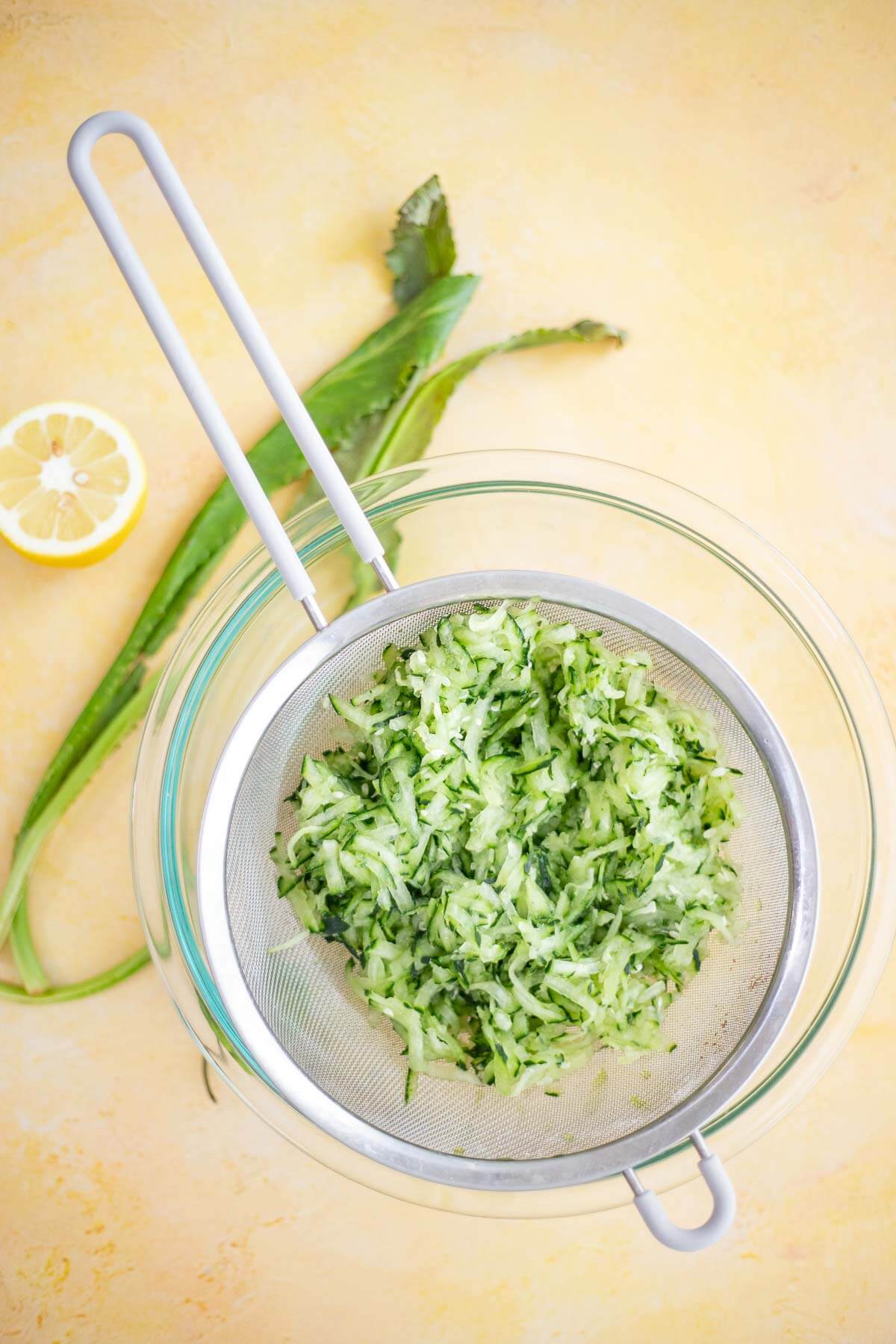 Fresh cucumber grated for Trinidad cucumber chutney