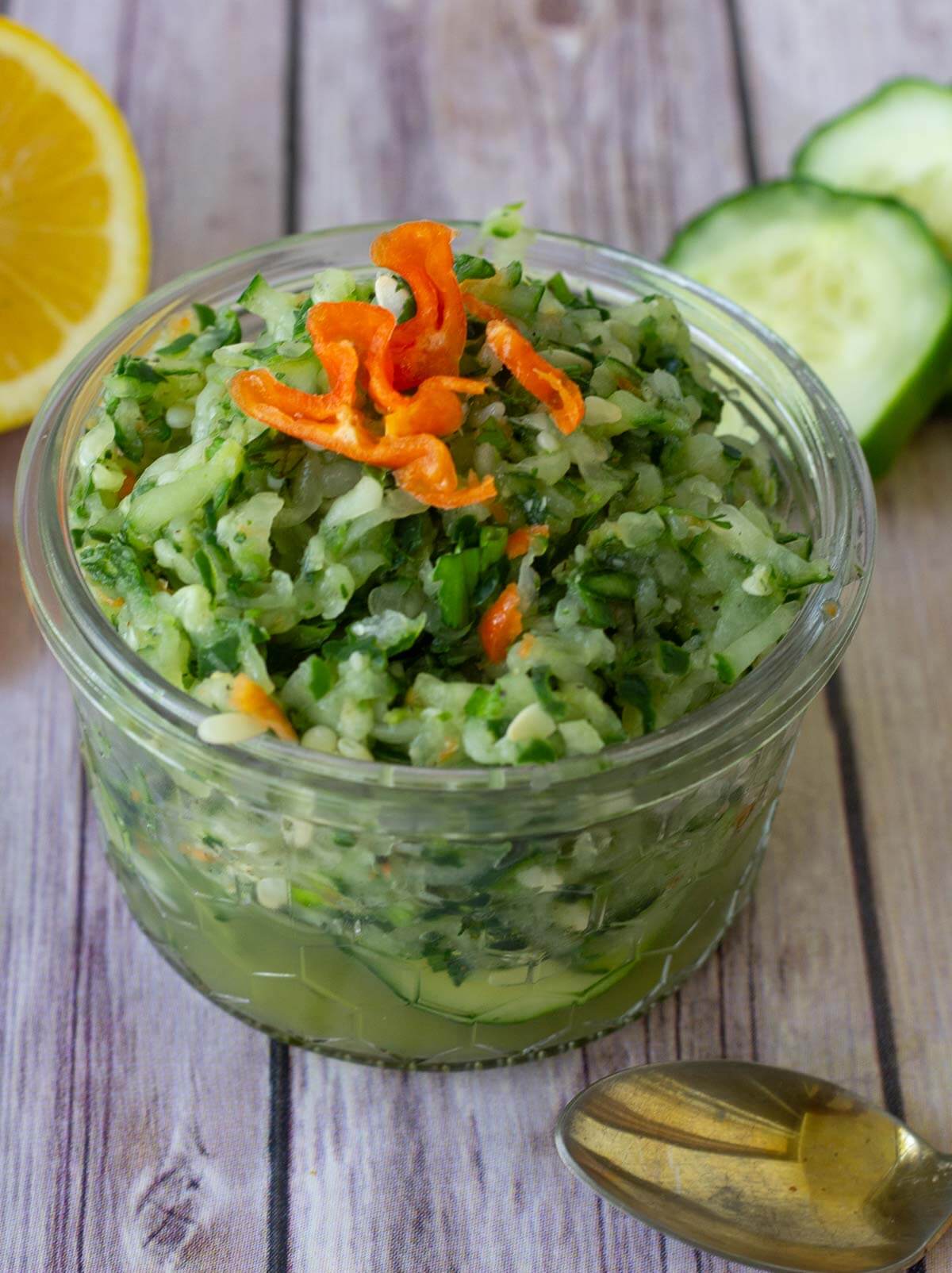 Trinidad cucumber chutney with Scotch bonnet pepper
