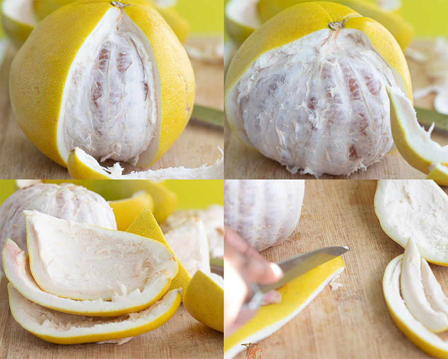 Step by step for getting the pith off of a pomelo