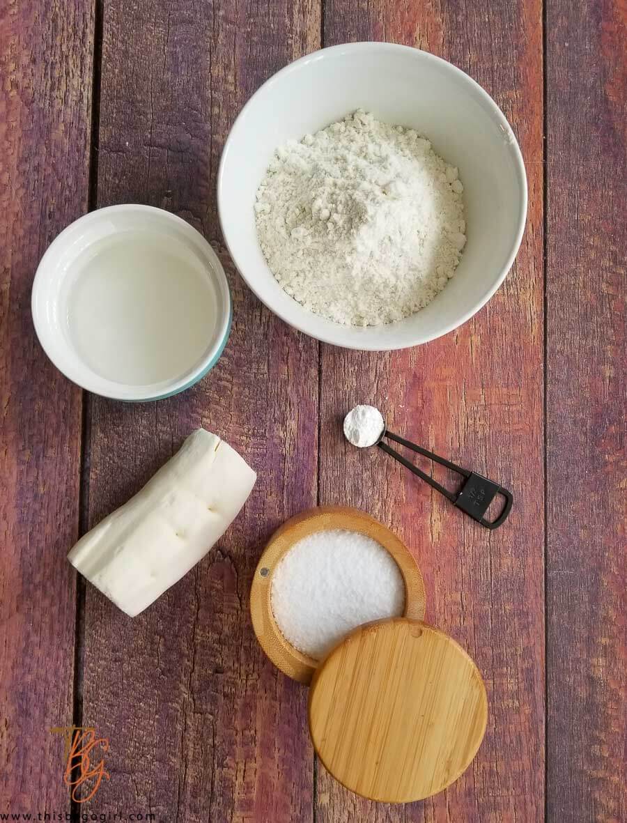 Ingredients needed to make cassava dumplings