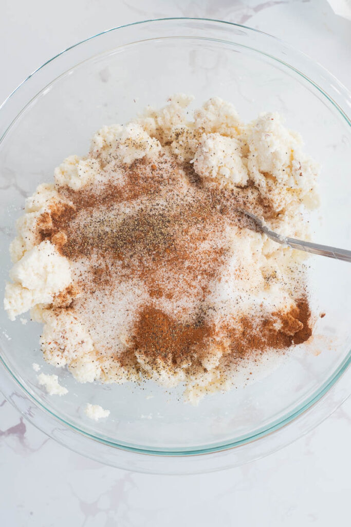 All the dry ingredients for pone in a bowl.