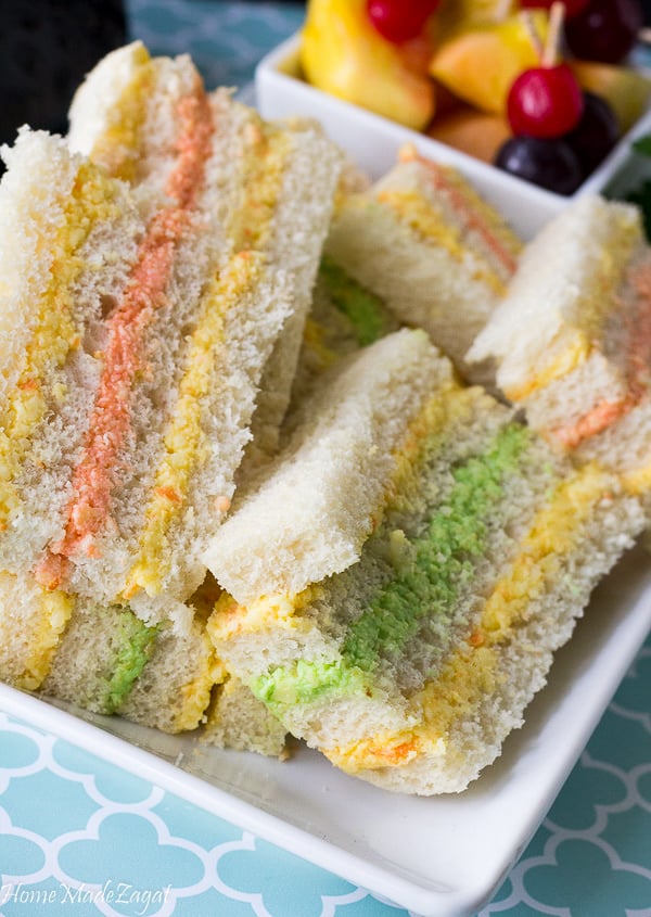 Close up cheese paste sandwich showing the layering.
