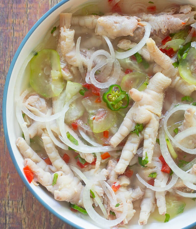 Combined bowl of all the ingredients for making chicken souse.
