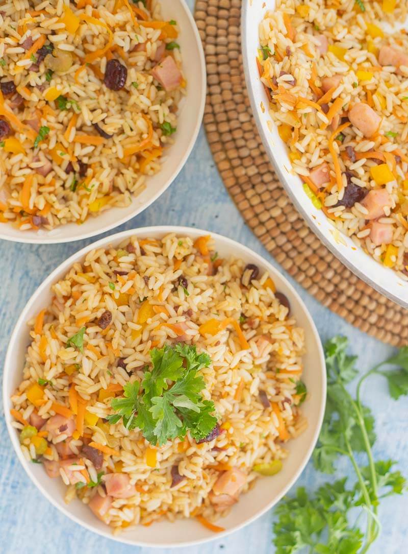 Servings of Christmas rice ready to be eaten.