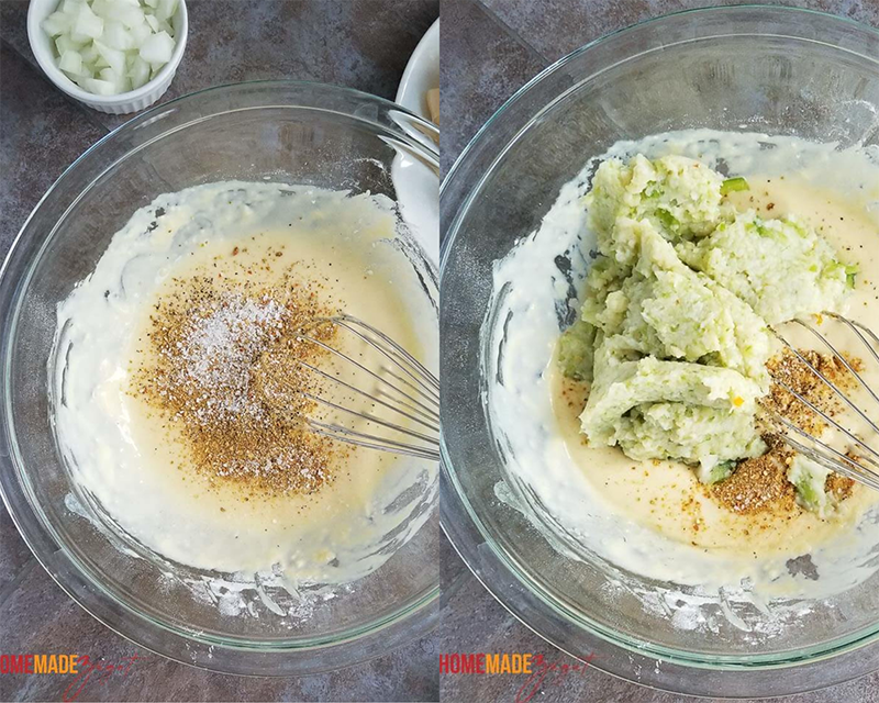 Flour mixture with spices then added minced conch to batter