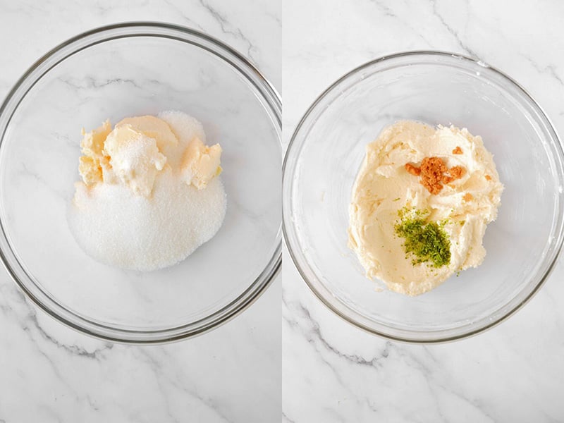 Butter and sugar to be creamed and then zest of the lime and oranges added to creamed butter.