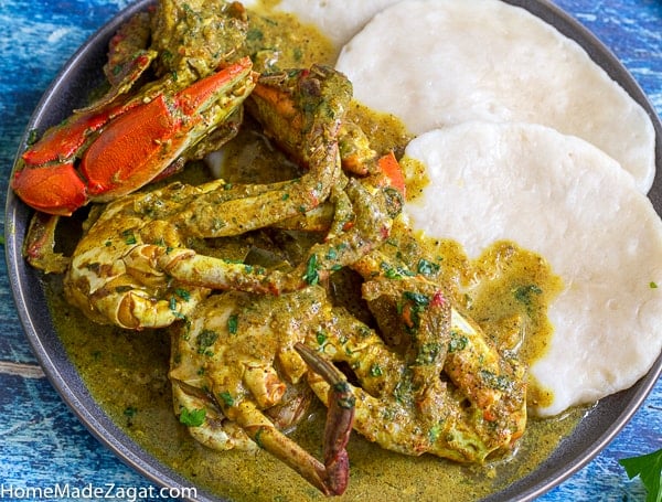 Delicious plate of blue crab with flour dumplings.