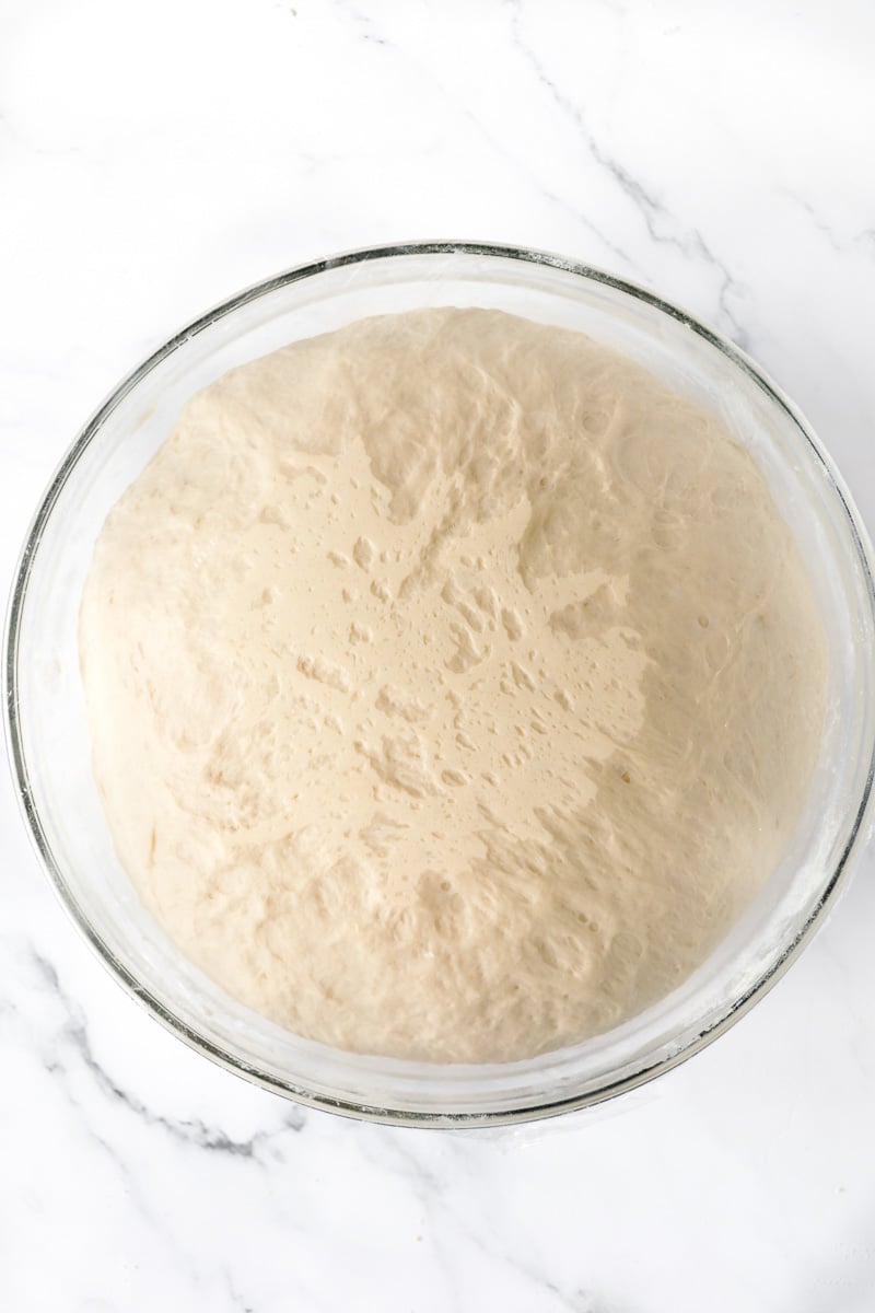Dough for hops, left to raise to double it
