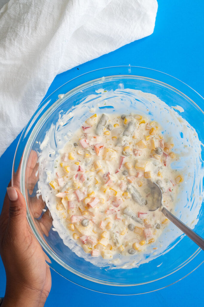 A mix of mayonnaise with bell peppers, onions, garlic, and celery.