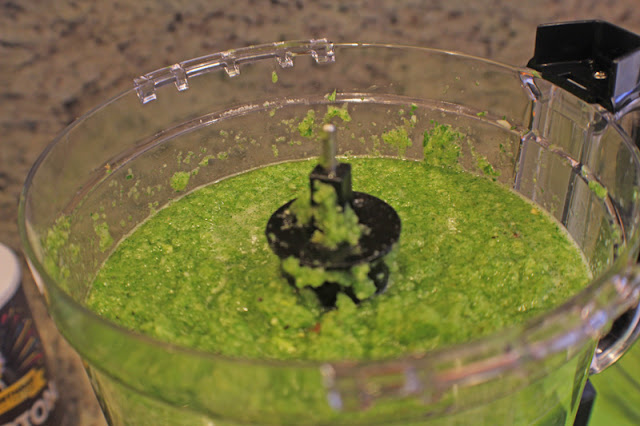 Blended seasoning in a food processor.