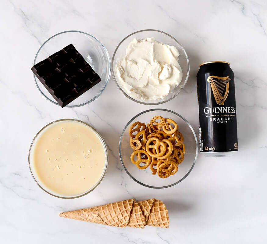 A picture of the ingredients needed to make Guinness ice cream.