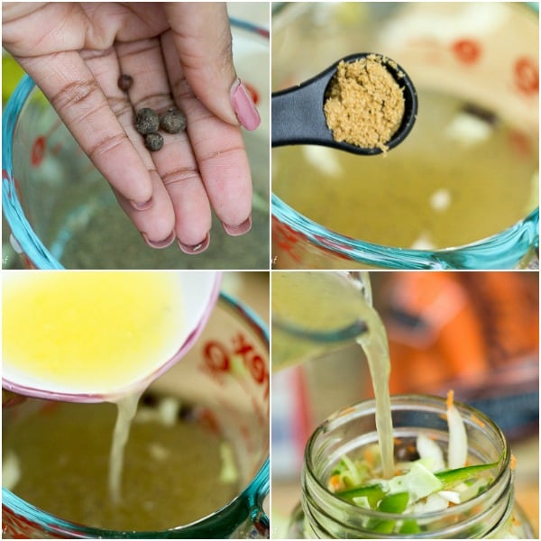 Step by step process of adding the ingredients to a jar