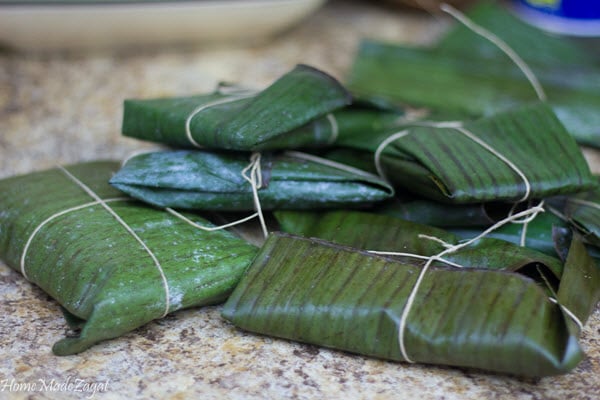 Wrapped paime about to be put to boil.