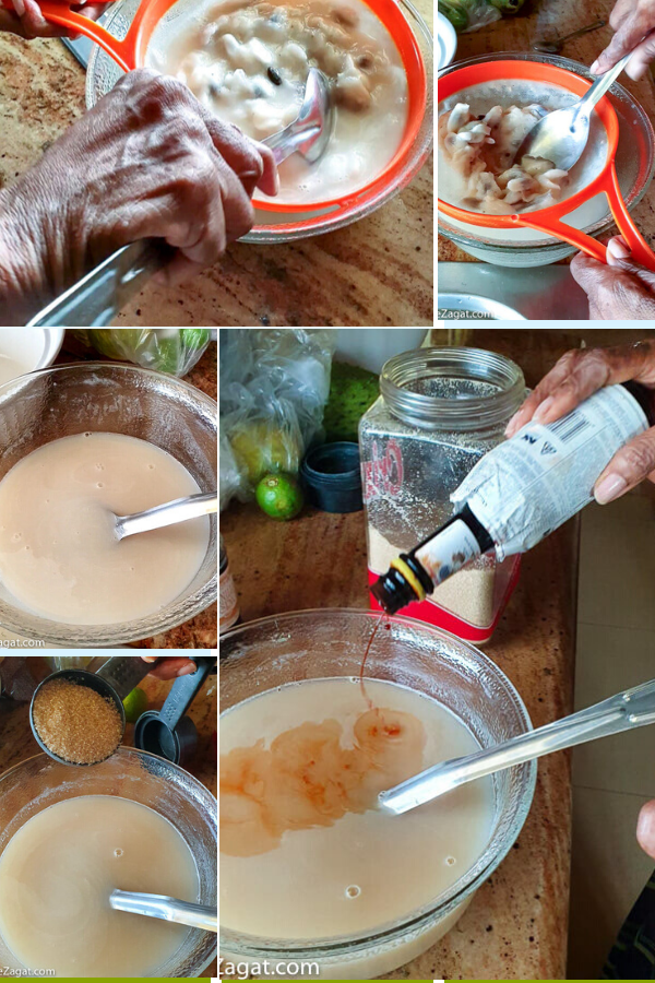 Process shots of making soursop drink.