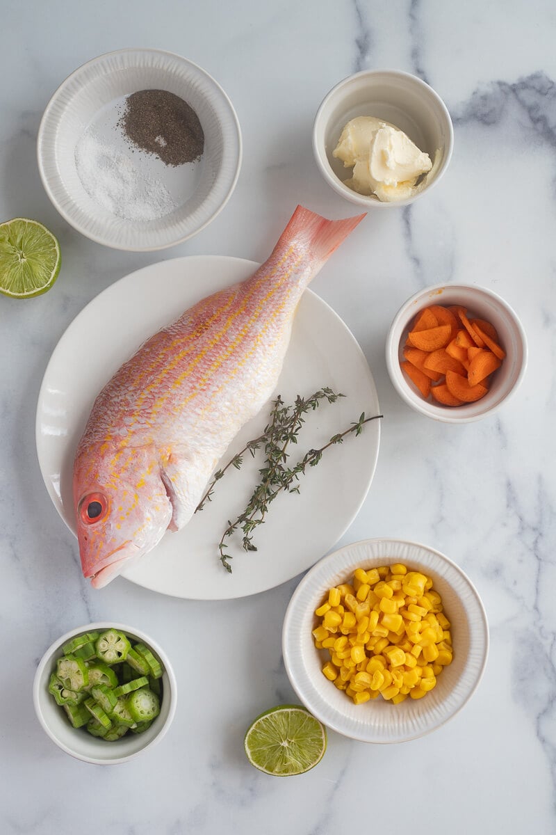 Ingredients in portions to make whole fish in the air fryer.