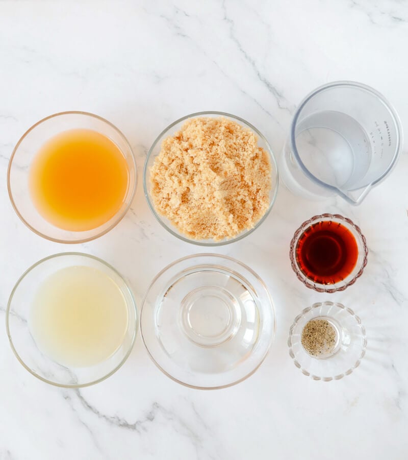 Ingredients used for making Caribbean rum punch.