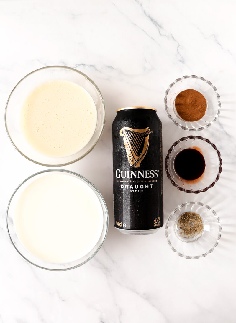 Ingredients used to make Guinness punch portioned out..