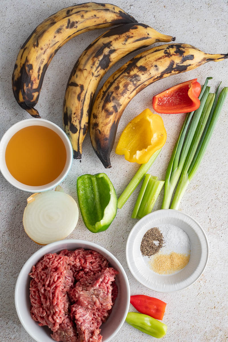 Ingredients to be used to make plantain pie.
