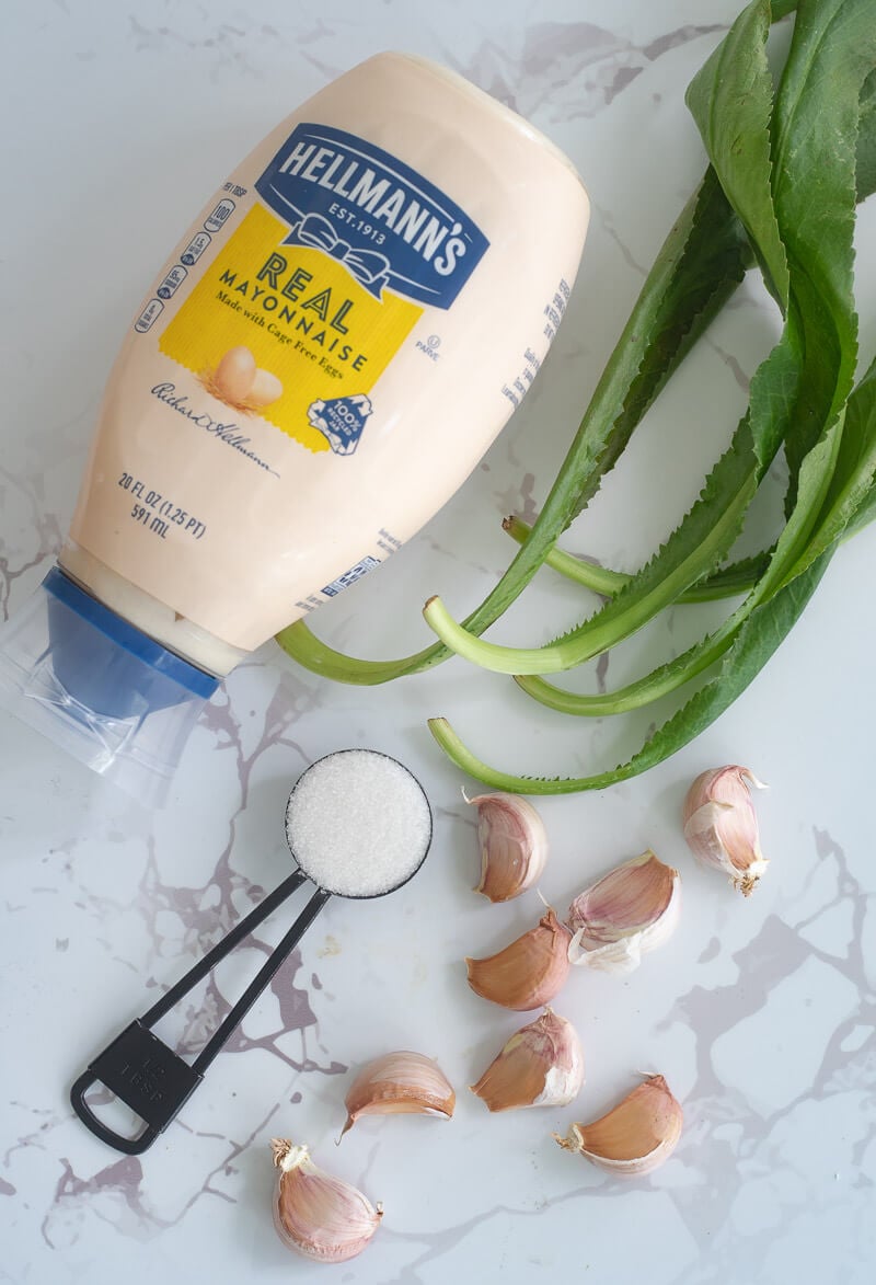 Ingredients for making Trini garlic sauce.