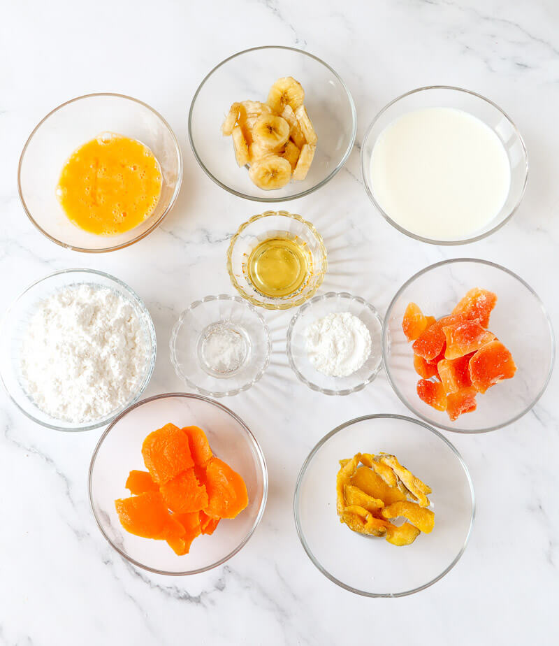 A pic of ingredients used to make cassava flour pancakes.