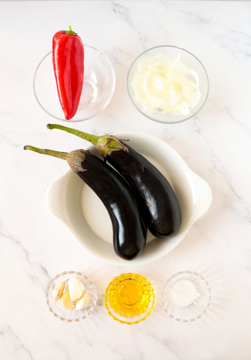 Ingredients used to make baigan choka.