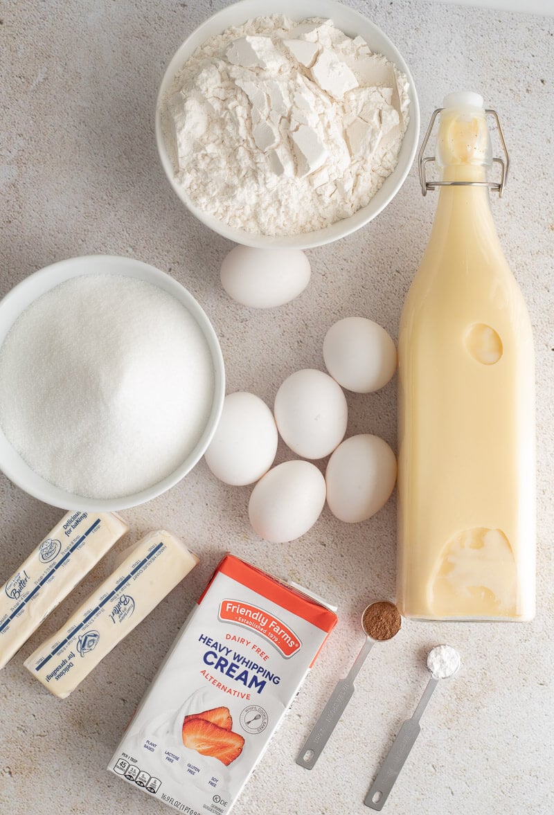 Ingredients for making ponche de creme pound cake.