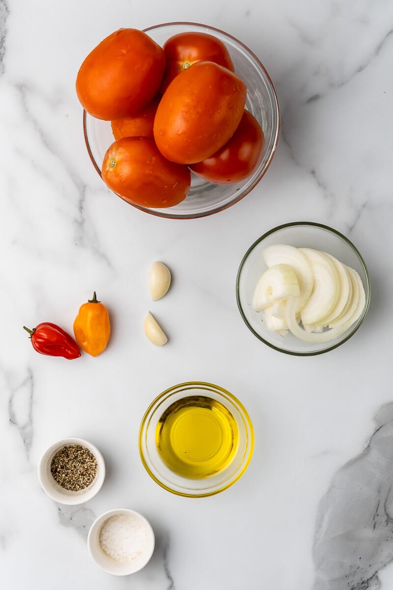 A picture of the ingredients for making tomato choka.