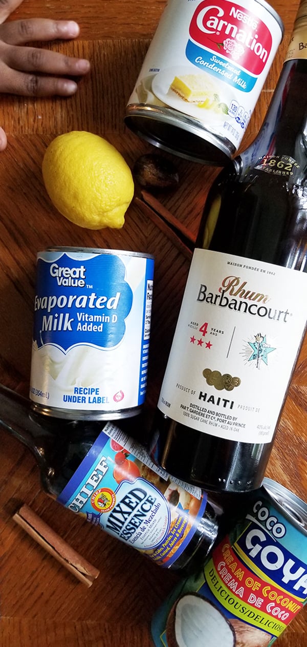 Ingredients laid out on a brown table.