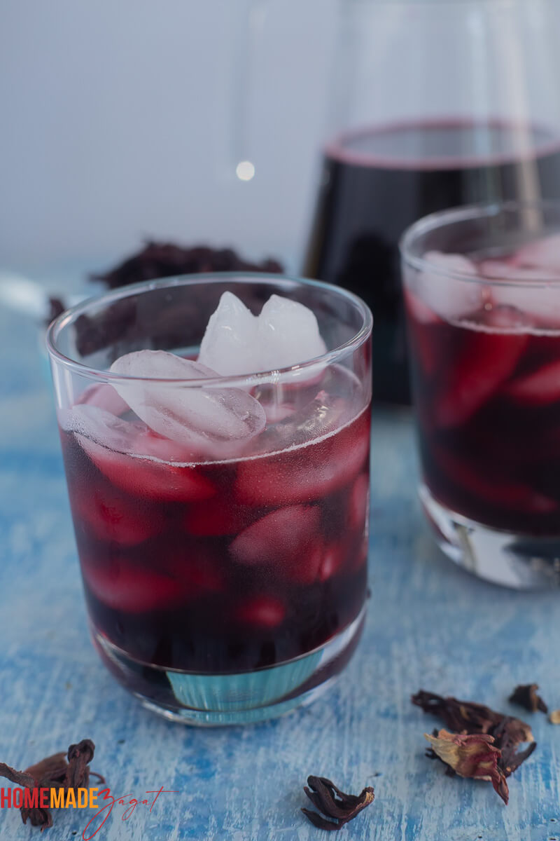 Close up of sweetened sorrel juice with ice