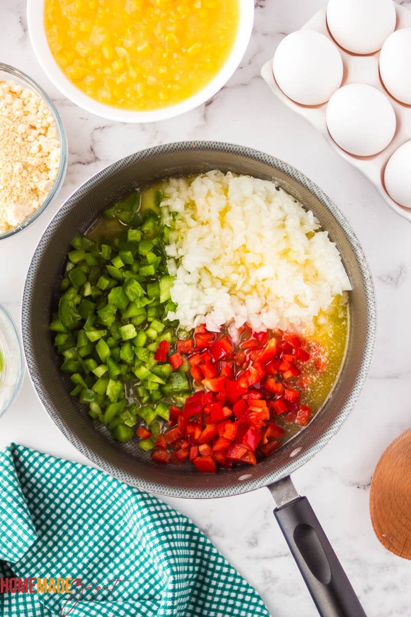 Melted butter with onions, and bell peppers