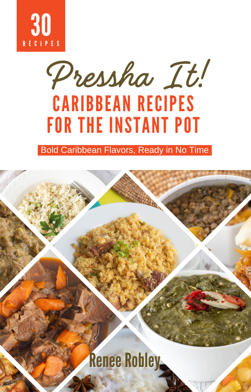 An image of the cover of the Caribbean Instant pot recipes book showcasing some of the recipes.