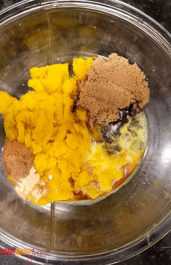 Mixture of pumpkin puree, eggs, and spices