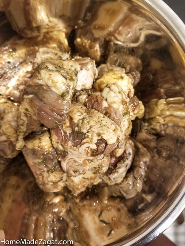 Seasoned oxtails to be used to make soup.