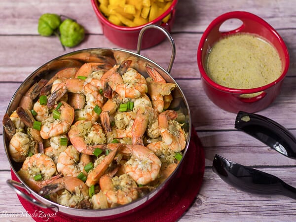 Bowl of shrimp with creamy sauce