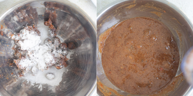 Tamarind paste in a large bowl with baking soda and salt then made into a soft paste.
