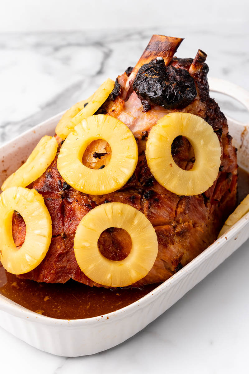 Completed Trini Christmas ham with pineapples adorned.