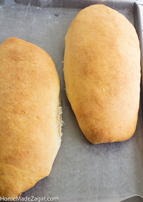 Two loaves of freshly baked butter bread.