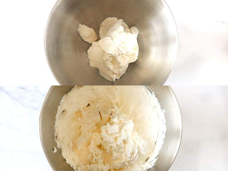 A collage of heavy whipping cream whipped to double its size.