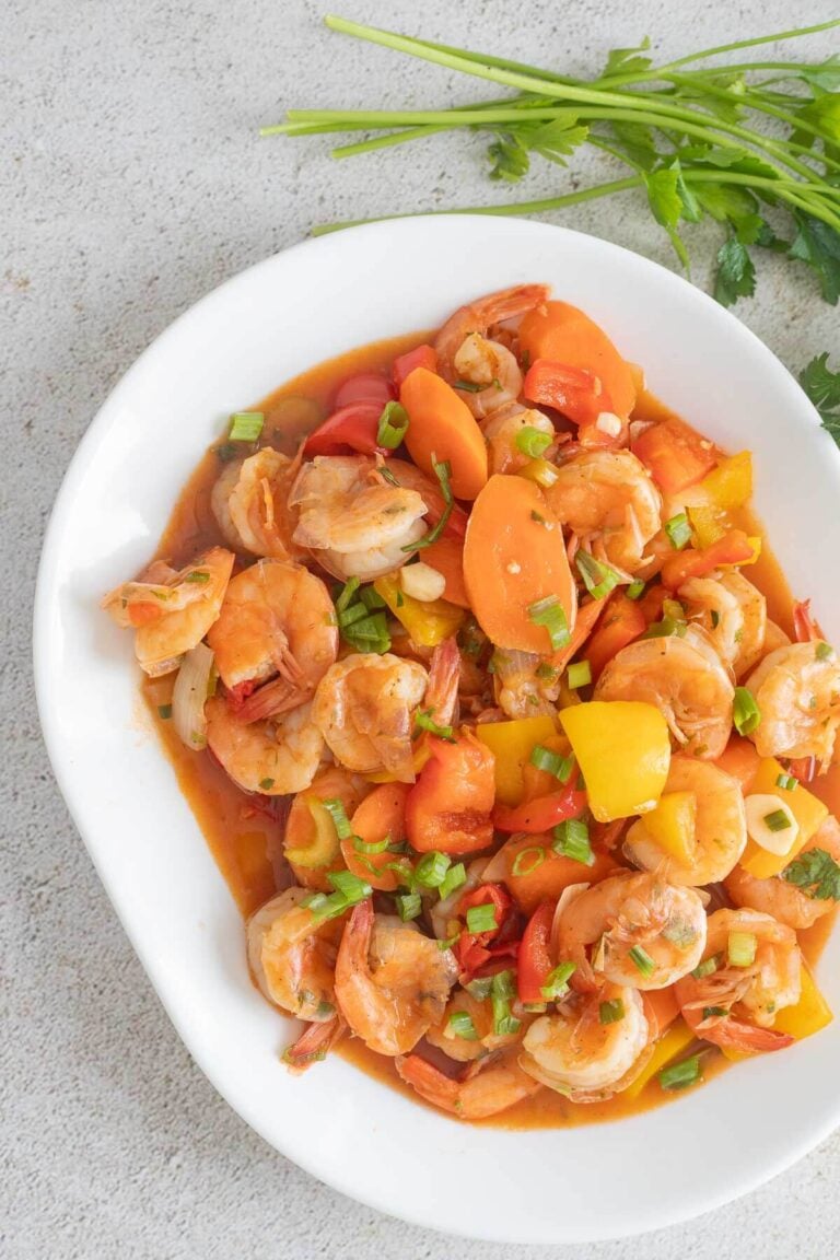 Pepper shrimp trini style ready to be served.