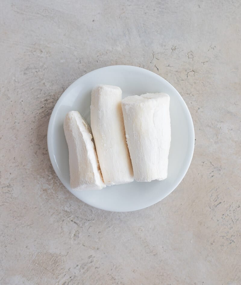 Raw cassava prepared for boiling before making a cassava drink