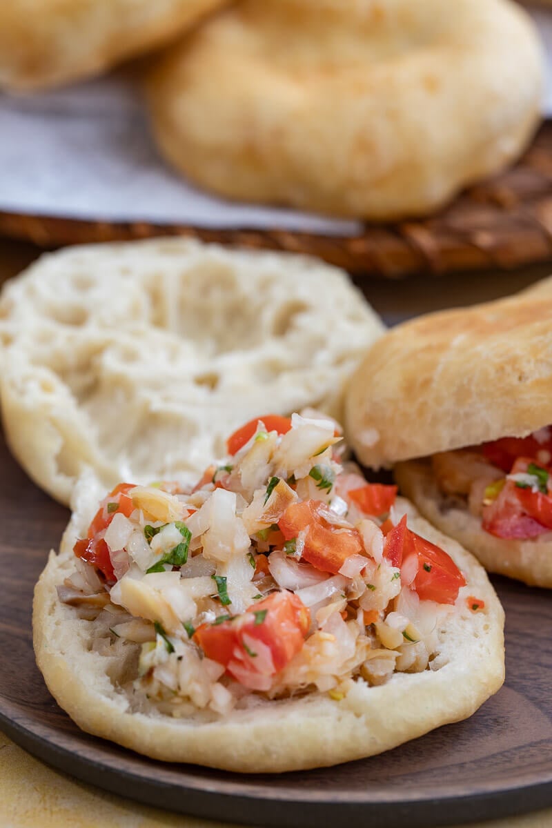 Bake filled with saltfish buljol Caribbean breakfast