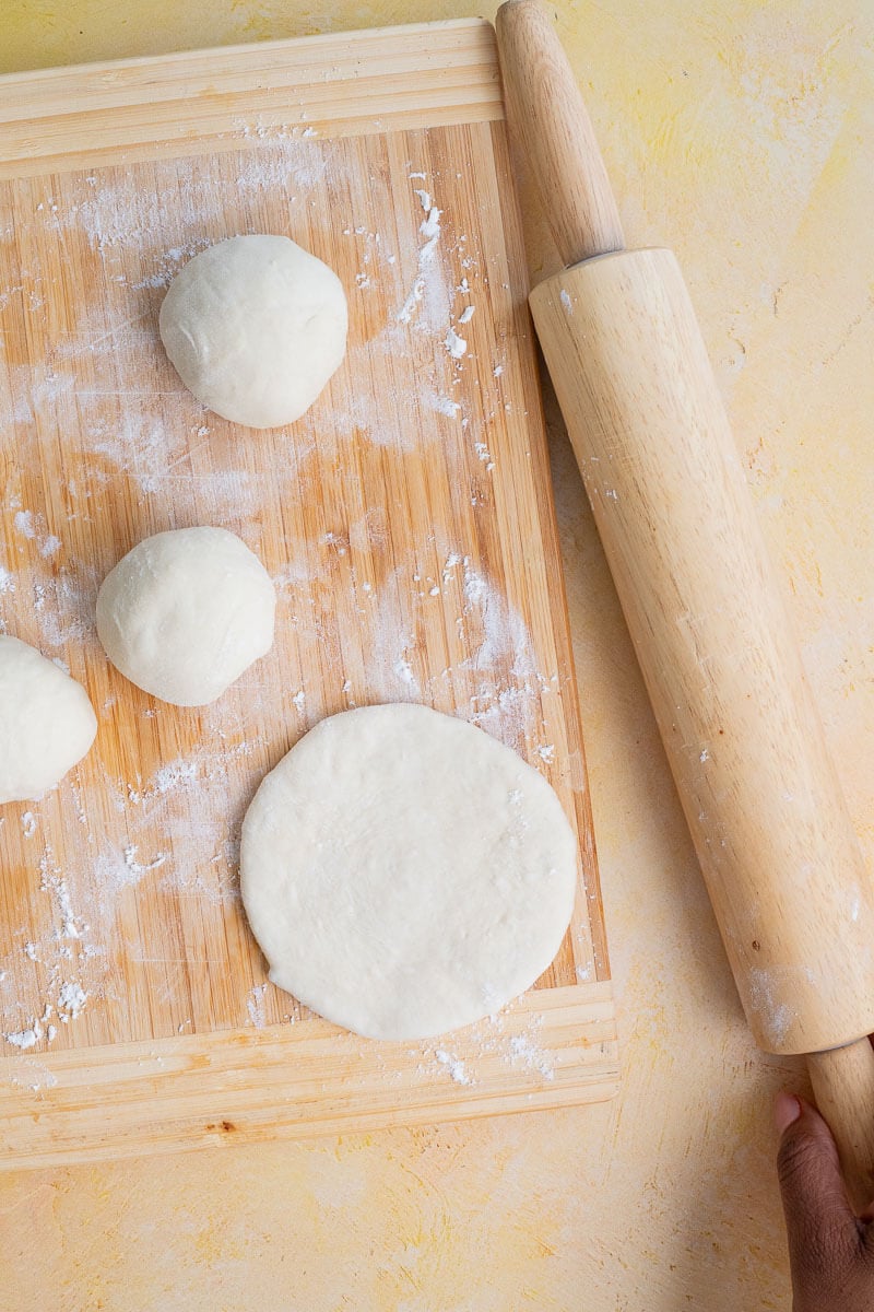 Flattened dough ready to fry
