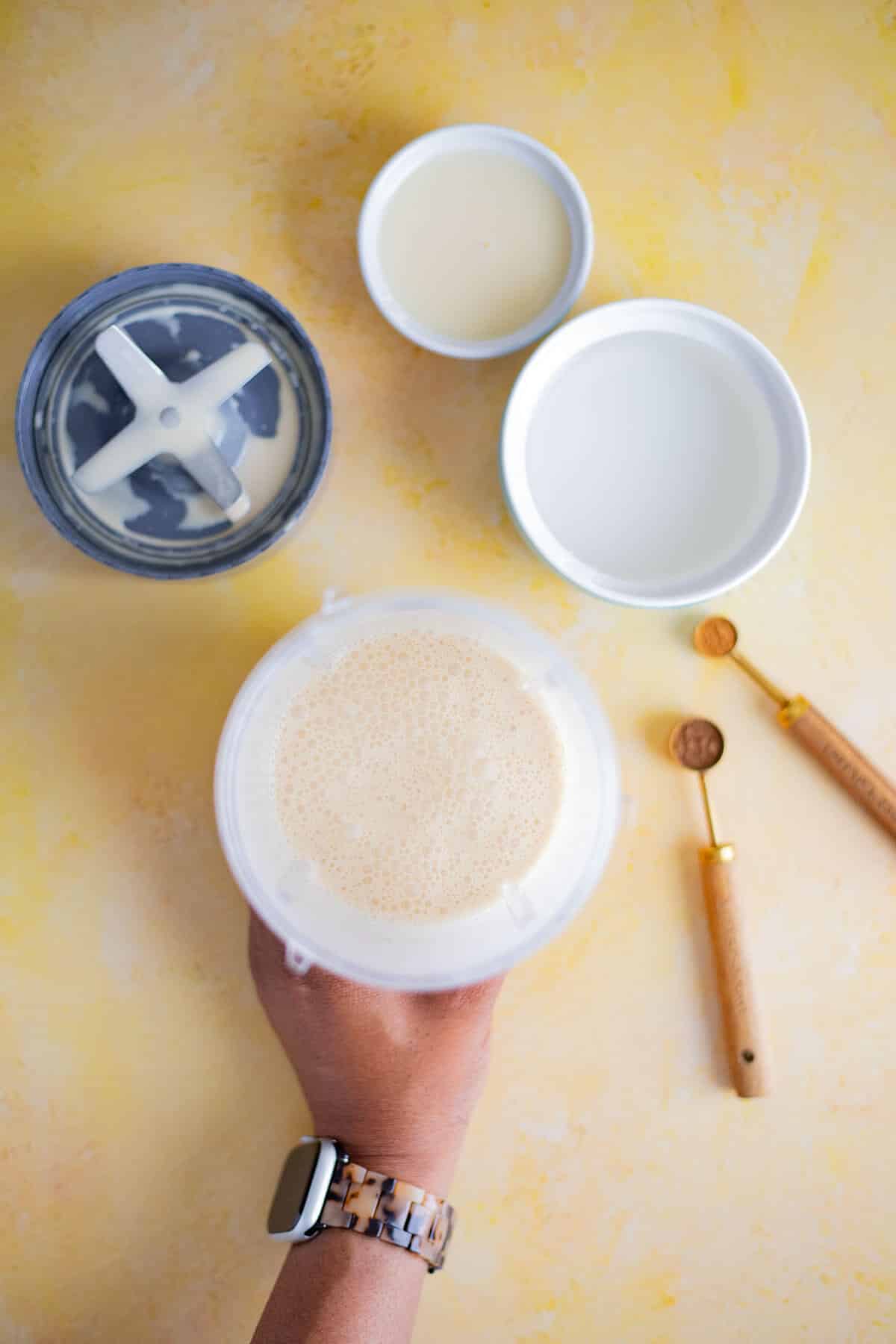 Peanut butter and evaporated milk blended until smooth for peanut ponche de crème