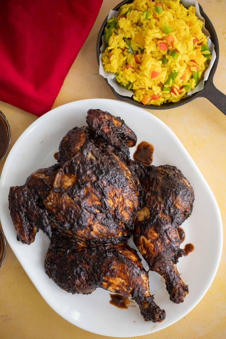 Oven Baked Jerk Chicken Recipe (Spatchcocked Whole Chicken)